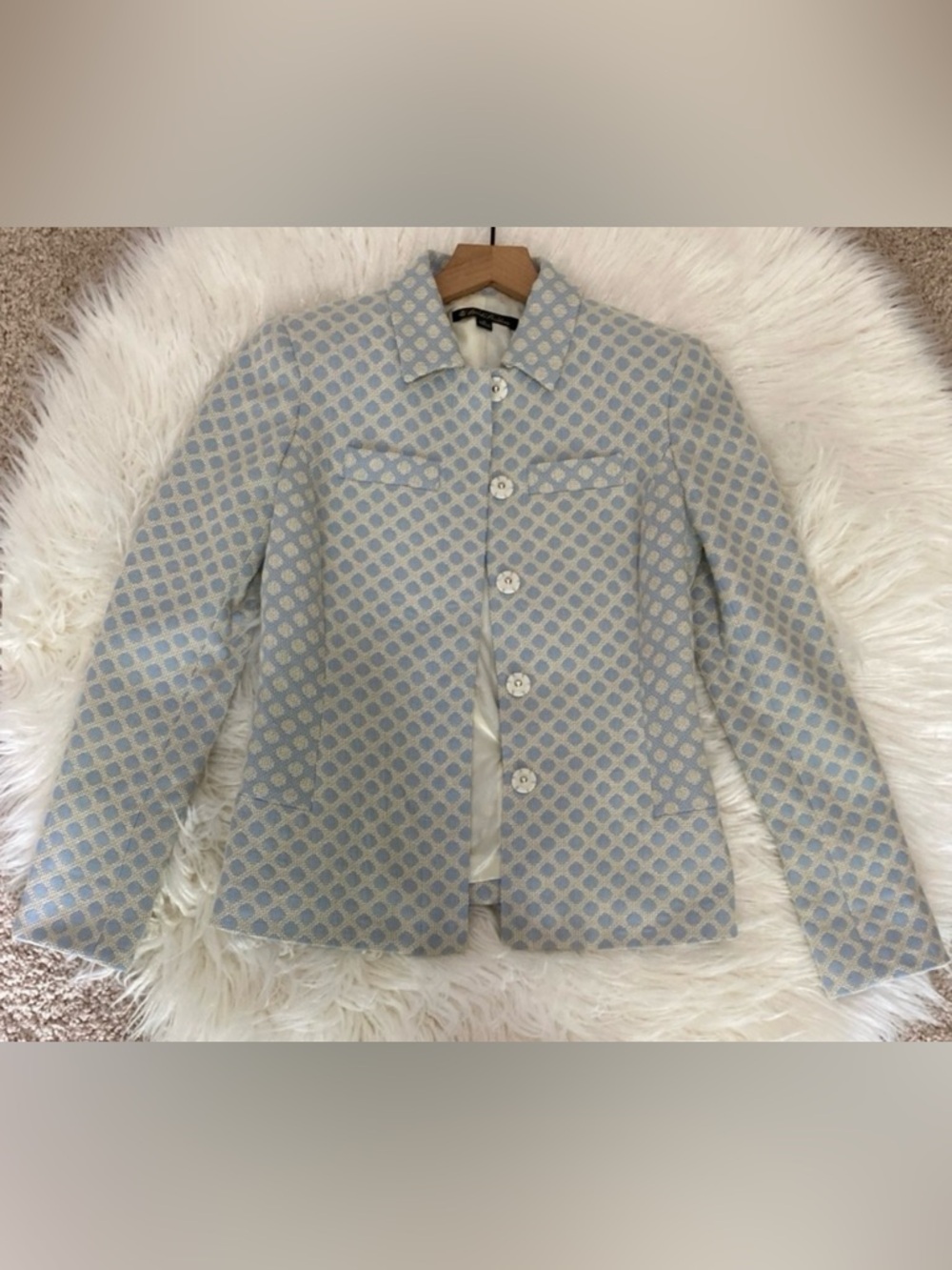 Brooks Brothers Jacquard Blazer Jacket Blue Cream Size 0